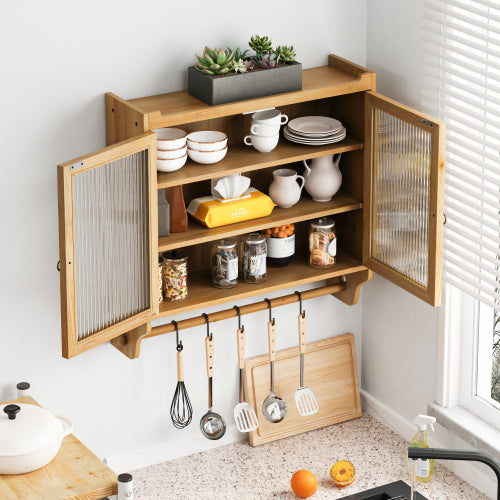 Vintage Double Door Wall Cabinet - Natural Wood Finish
