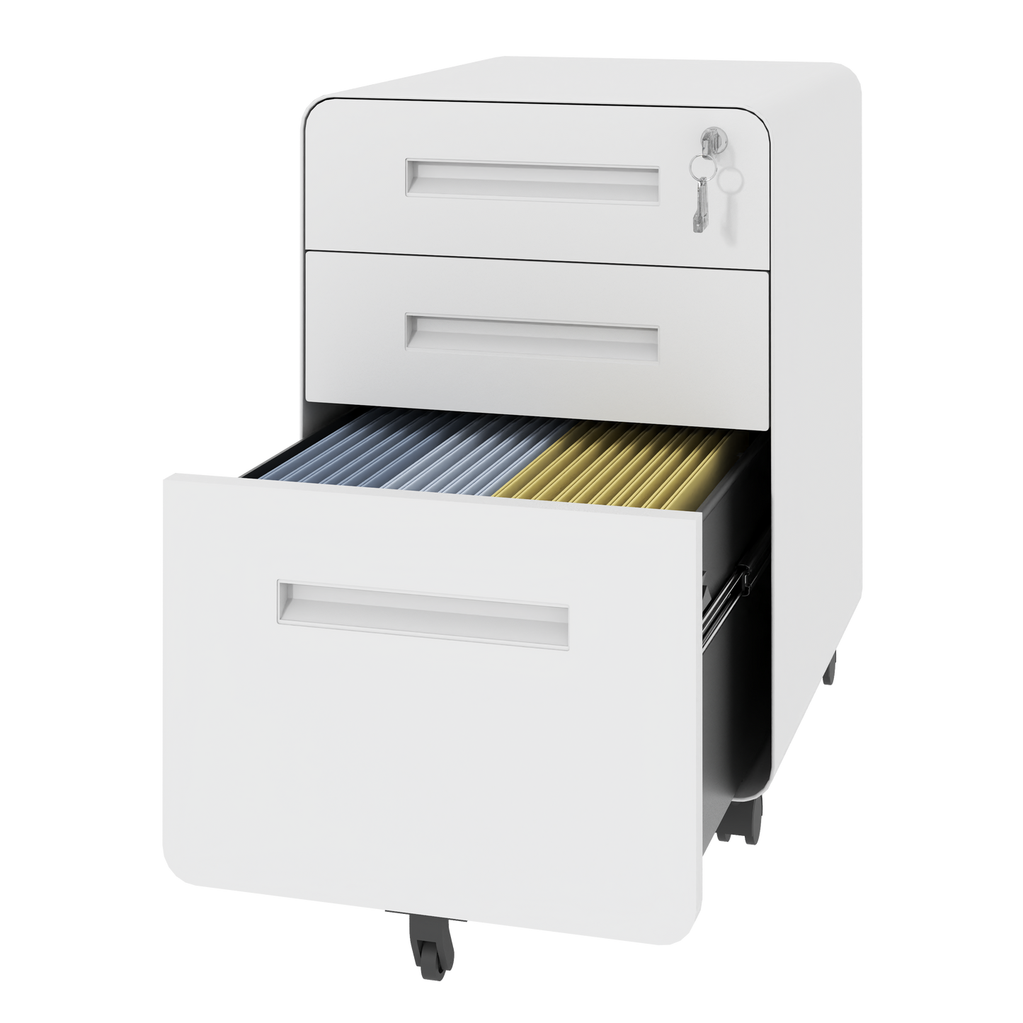 3-Drawer Wide Mobile File Cabinet With Lock, All-Steel Metal Storage