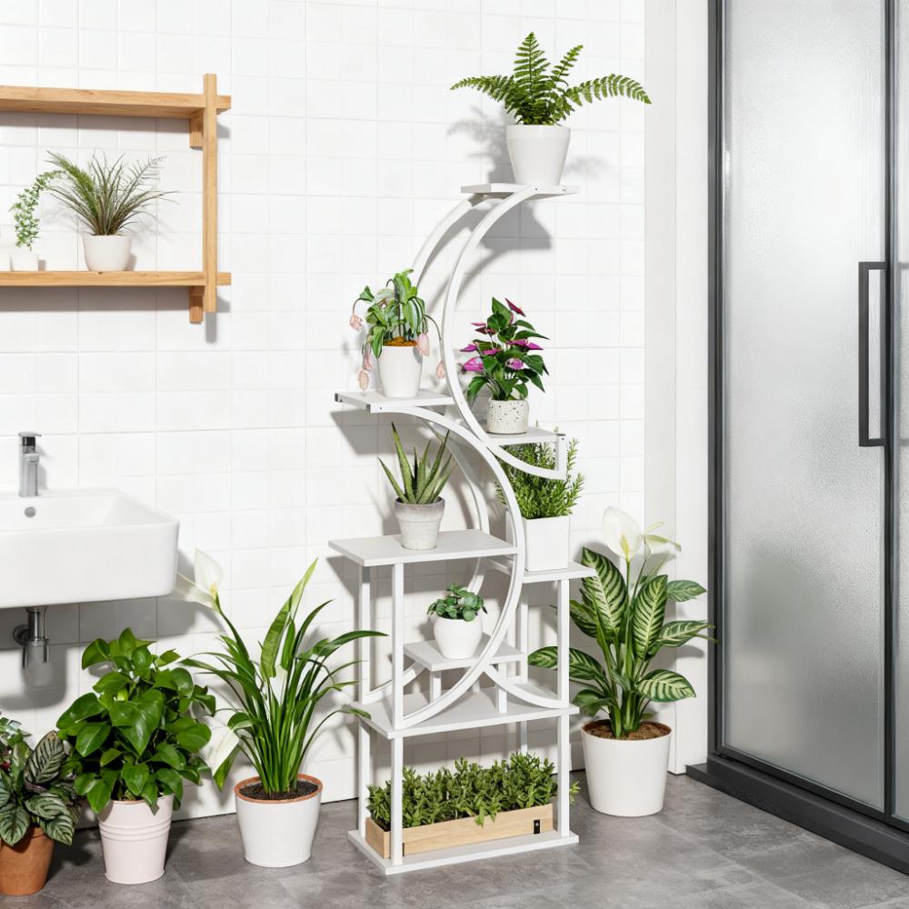 White 8-Tier S-Shaped Plant Stand - Corner Plant Rack