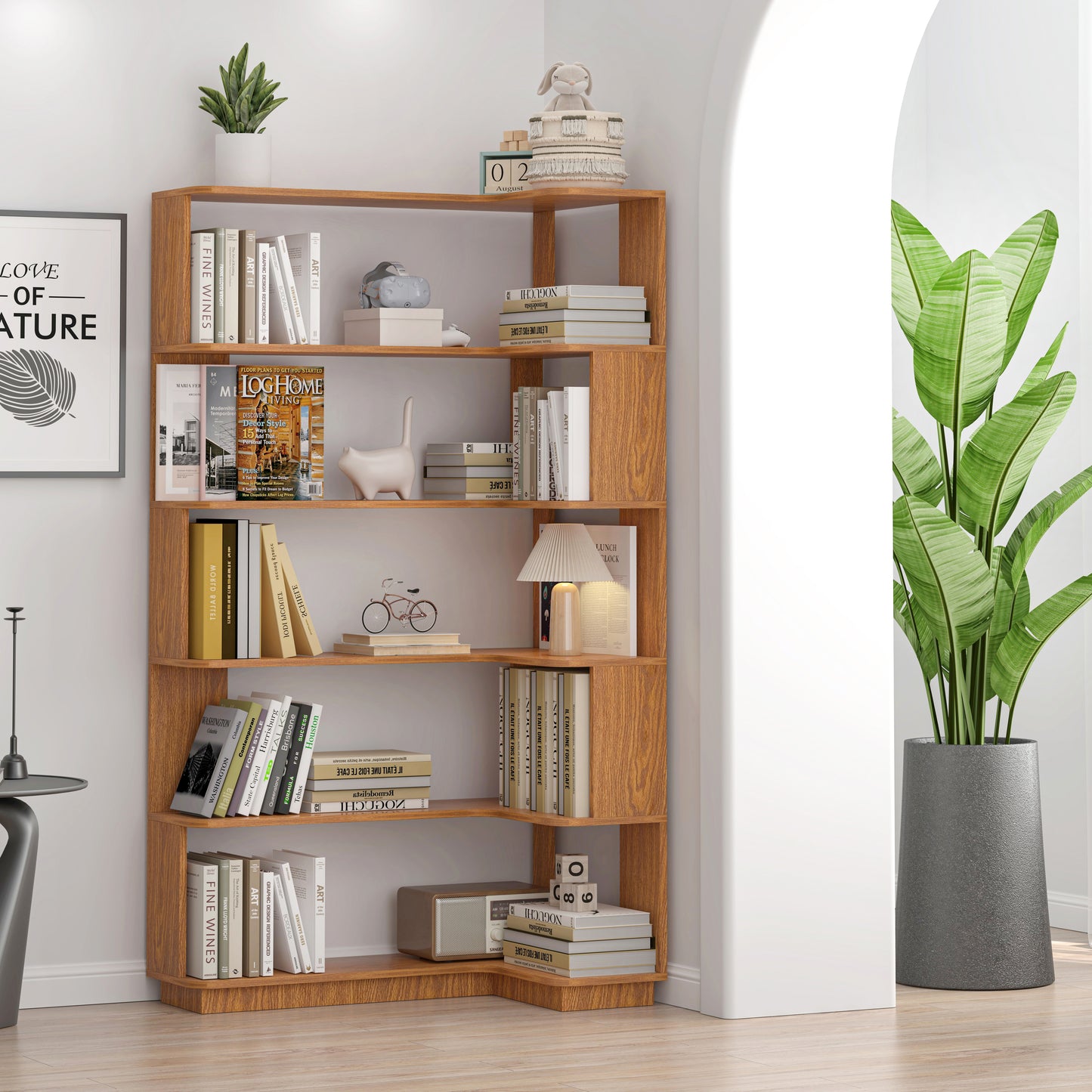 90cm 35.43in Extended Size Freestanding Corner Bookshelf For Living