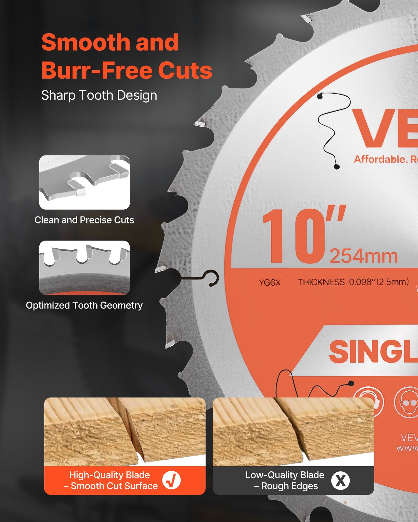 10 Inch Circular Saw Blade for Wood Cutting - 24 Teeth, Orange