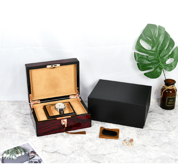 Wood Watch Box with Single Slot Jewelry Storage Holder - Brown