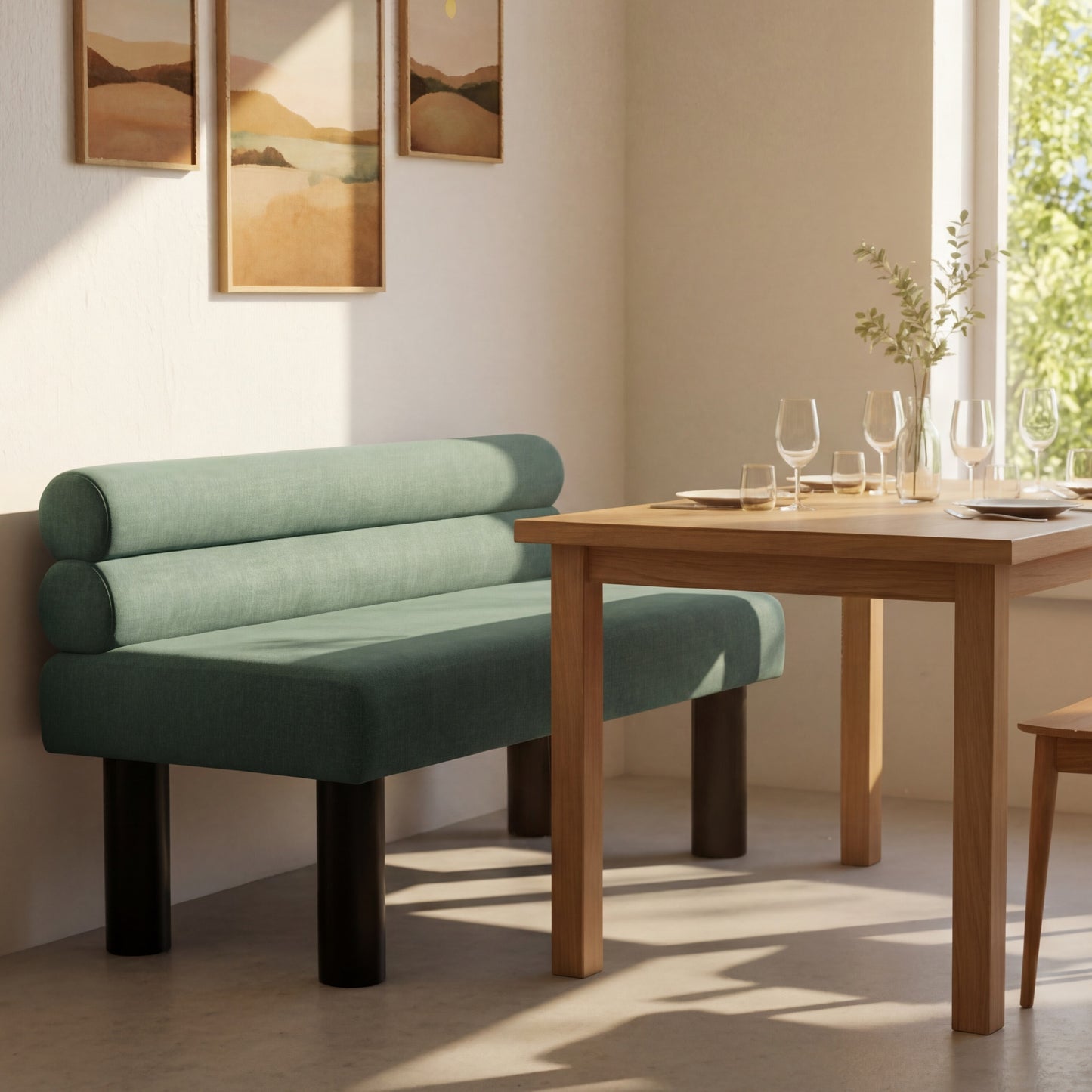 Upholstered Dining Bench with Rubber Wood Legs - Green