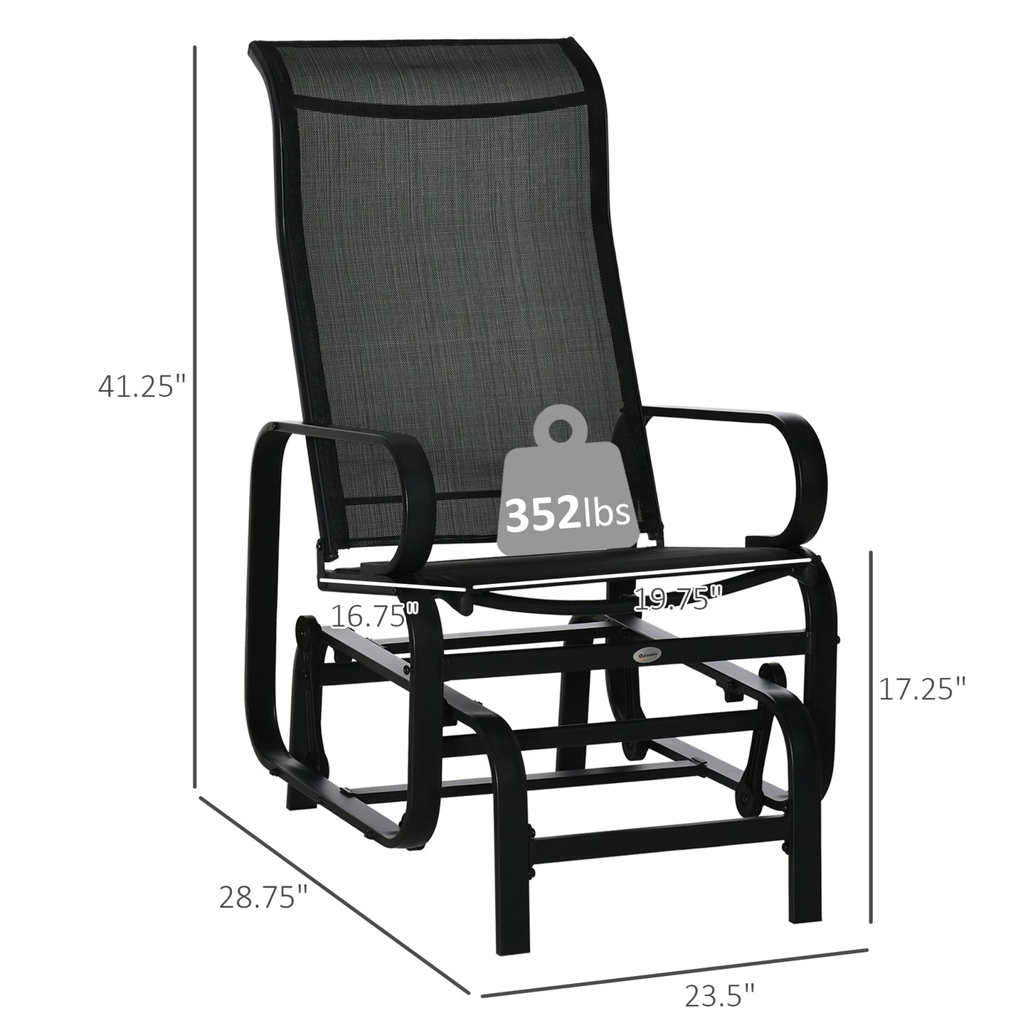 Outdoor Patio Sling Glider Rocker Chair - Black