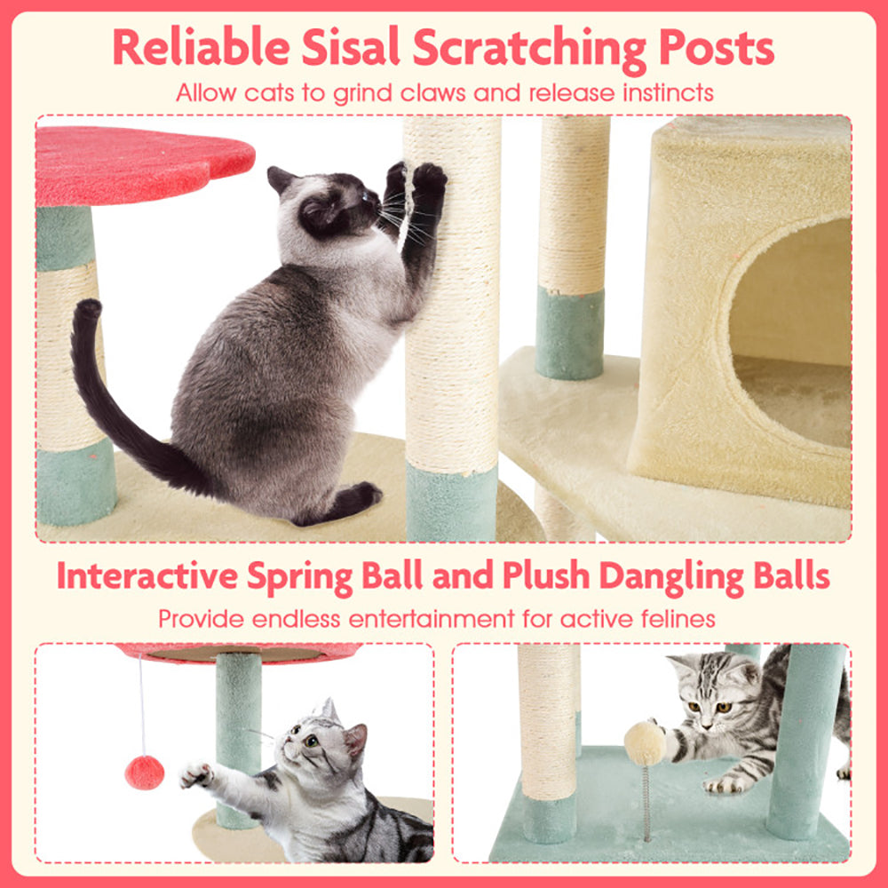 Multi-Level Cat Tree Tower with Flower-Shaped Perch and Scratching Posts - 61 Inch