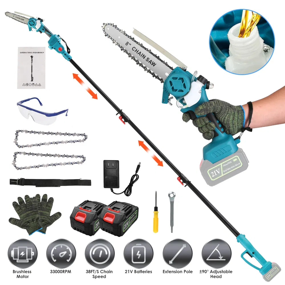 Cordless 2-in-1 Pole Saw & Mini Chainsaw with Extension Pole 21V Battery