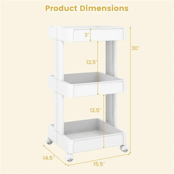3 -Tier DIY Rolling Storage Cart,15.5 X 14.5 30 With Detachable