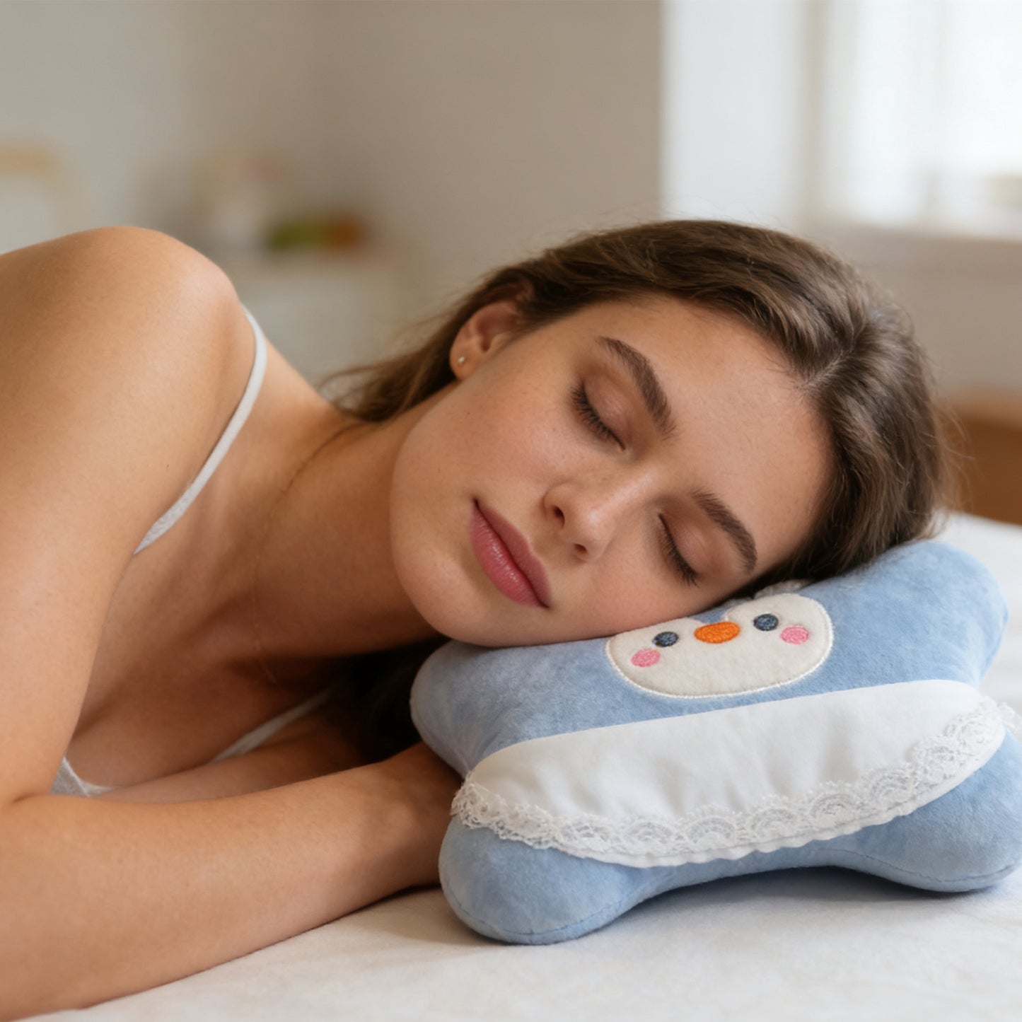 Penguin Pillow - Blue Decorative Cushion