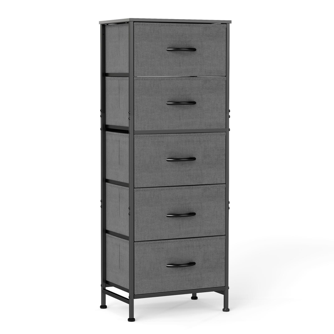 5 Drawer Dresser with Fabric Bins and Sturdy Steel Frame