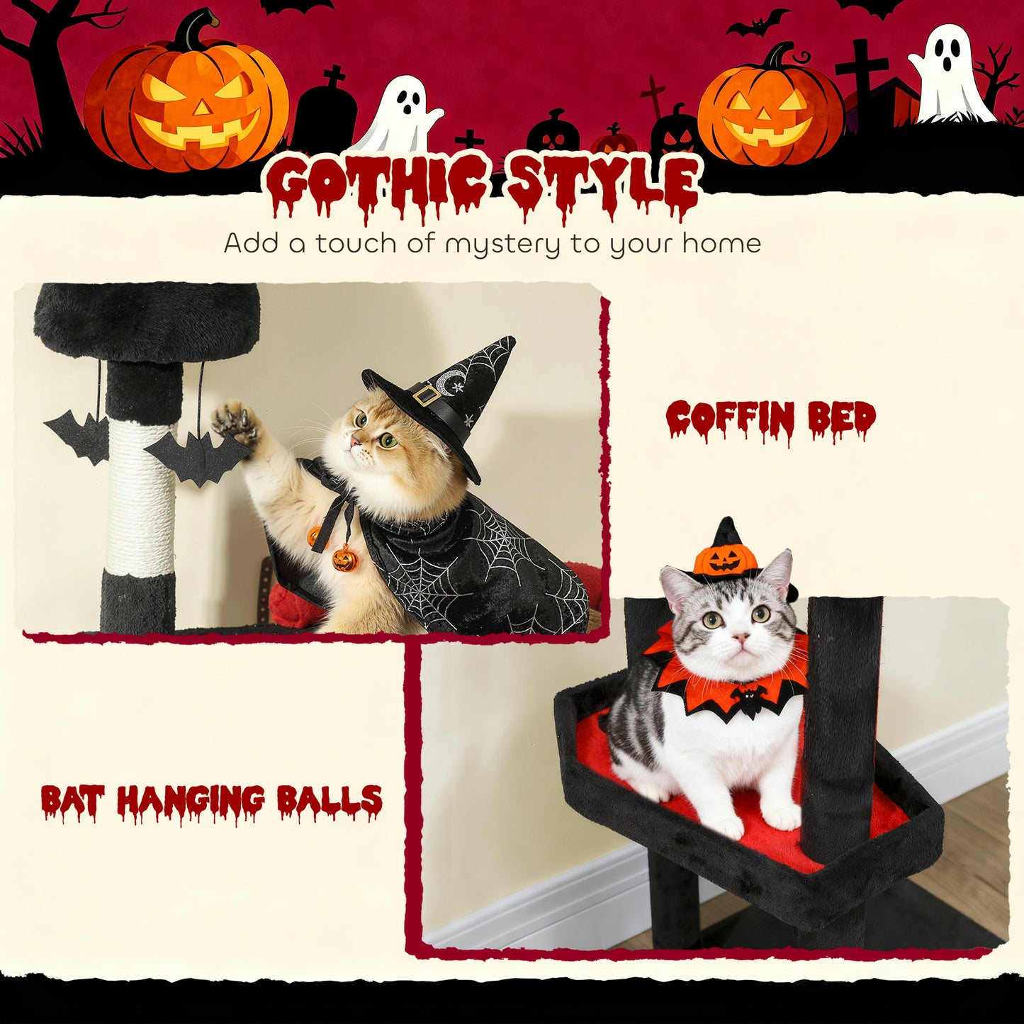 Gothic Cat Tree Tower with Condos & Sisal Scratching Posts - 78 Inch