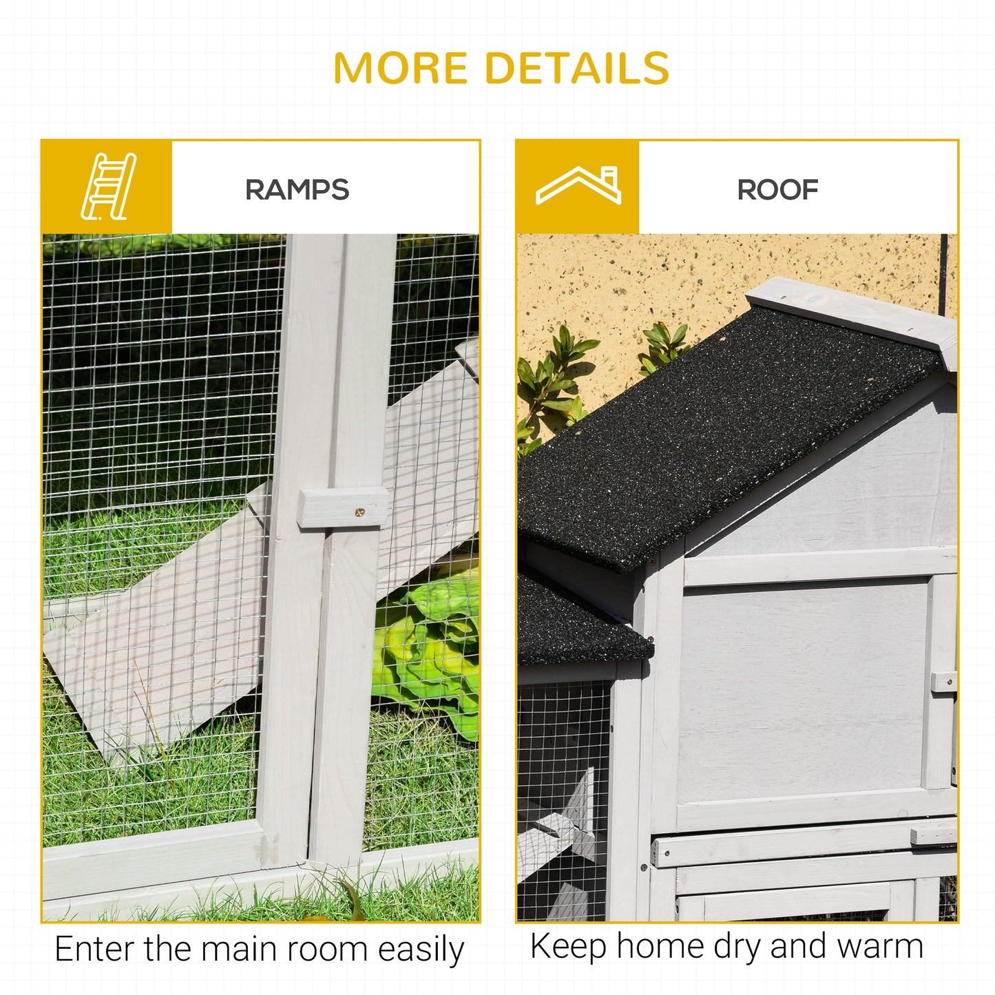 Large Wooden Rabbit Hutch 83 Inch 2-Story Pet House with Run & Ladder - Gray