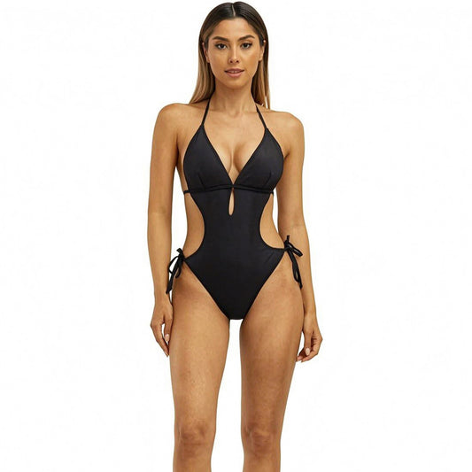 Halter Cutout One-Piece Swimsuit - Deep V Keyhole Design