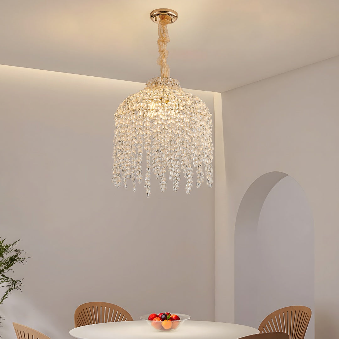 16 Inch Crystal Pendant Light Chandelier with Waterfall Design & Gold Finish
