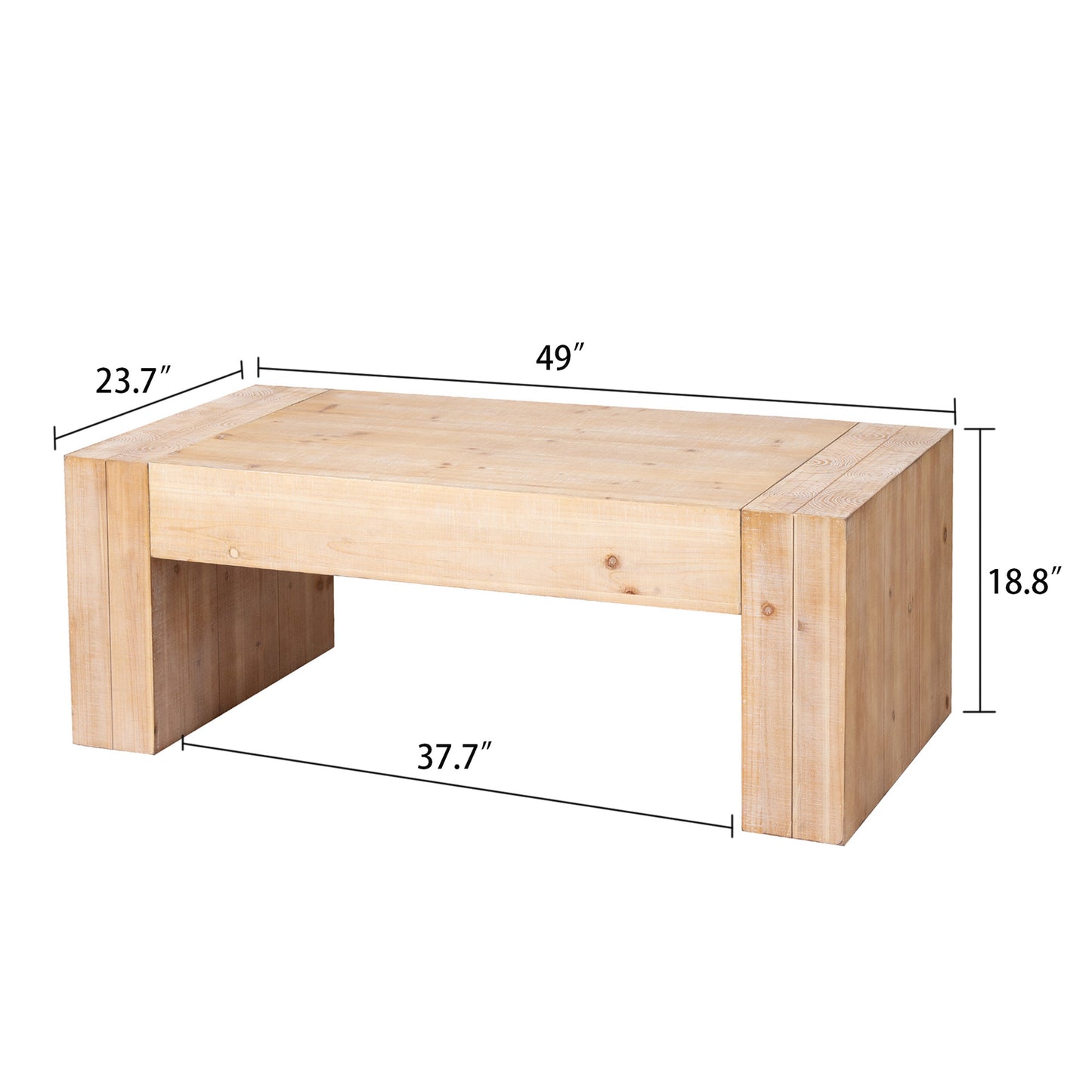 49" Rustic Wood Coffee Table - Engineered Wood with Whitewashed Finish