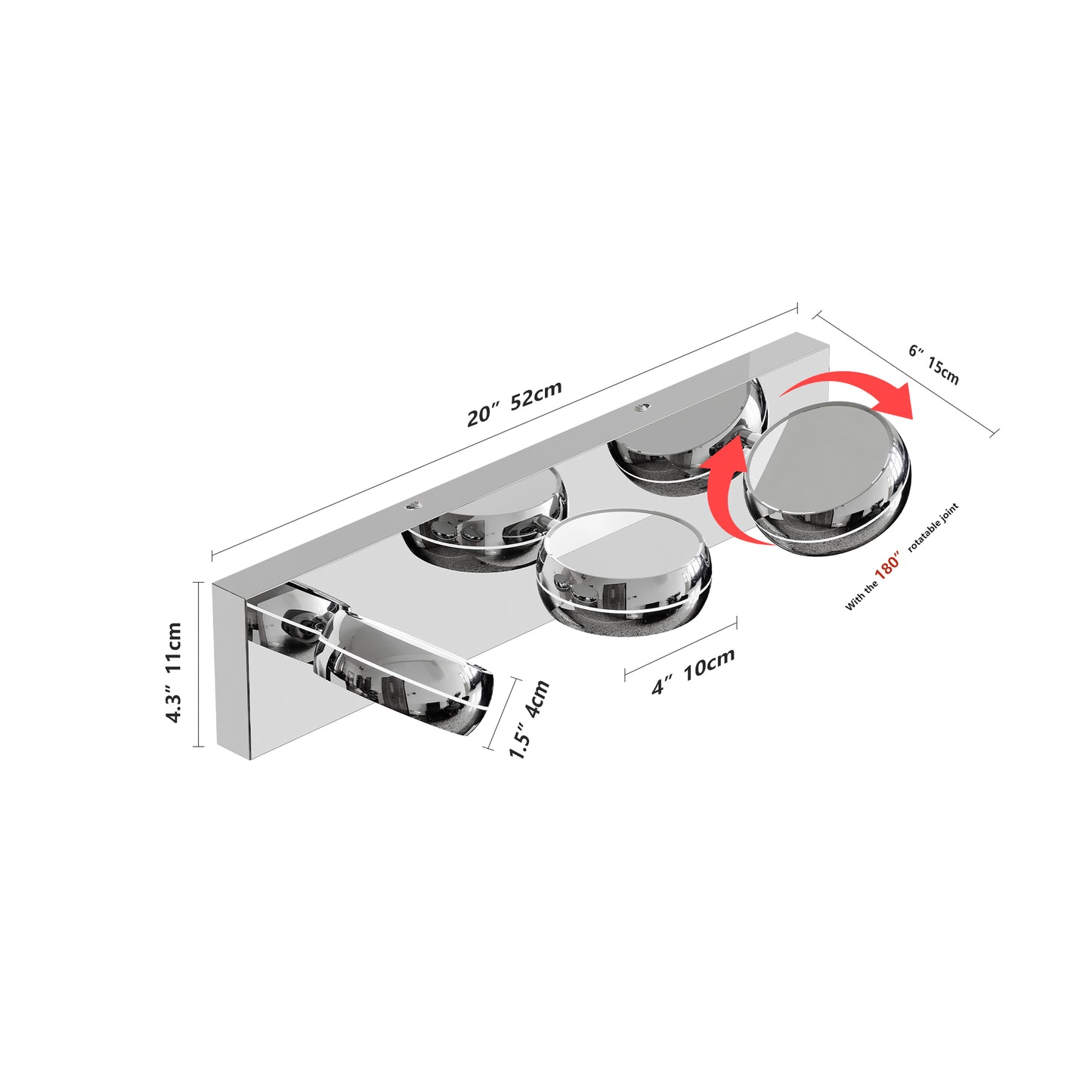 Modern LED Vanity Lights - 20in Chrome Bathroom Fixture