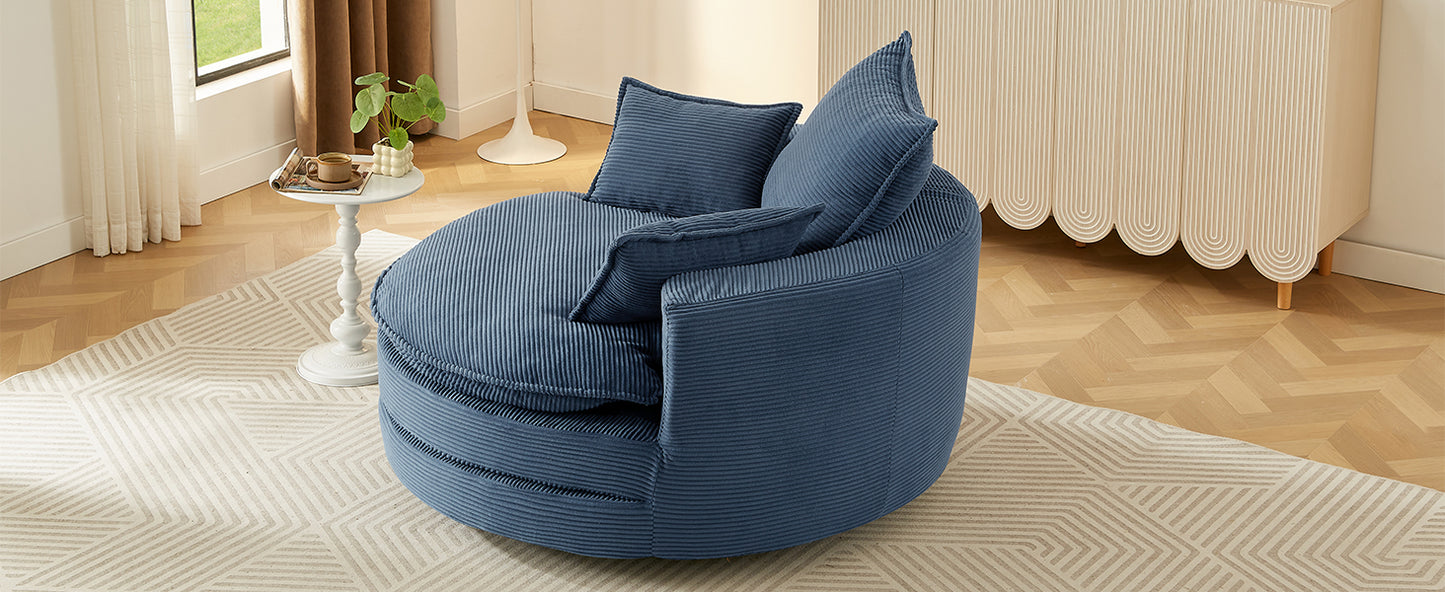 360° Swivel Accent Chair with Dual-Layer Cushion - Blue