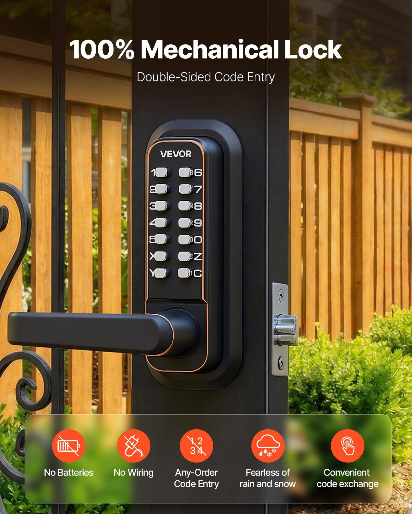 Mechanical Keyless Entry Door Lock - 4-7 Digit Code, Double-Sided Handle, Outdoor Use, Oil-Rubbed Bronze
