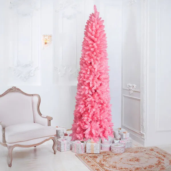 7.5 FT Unlit Artificial Pink Christmas Tree with Sturdy Stand