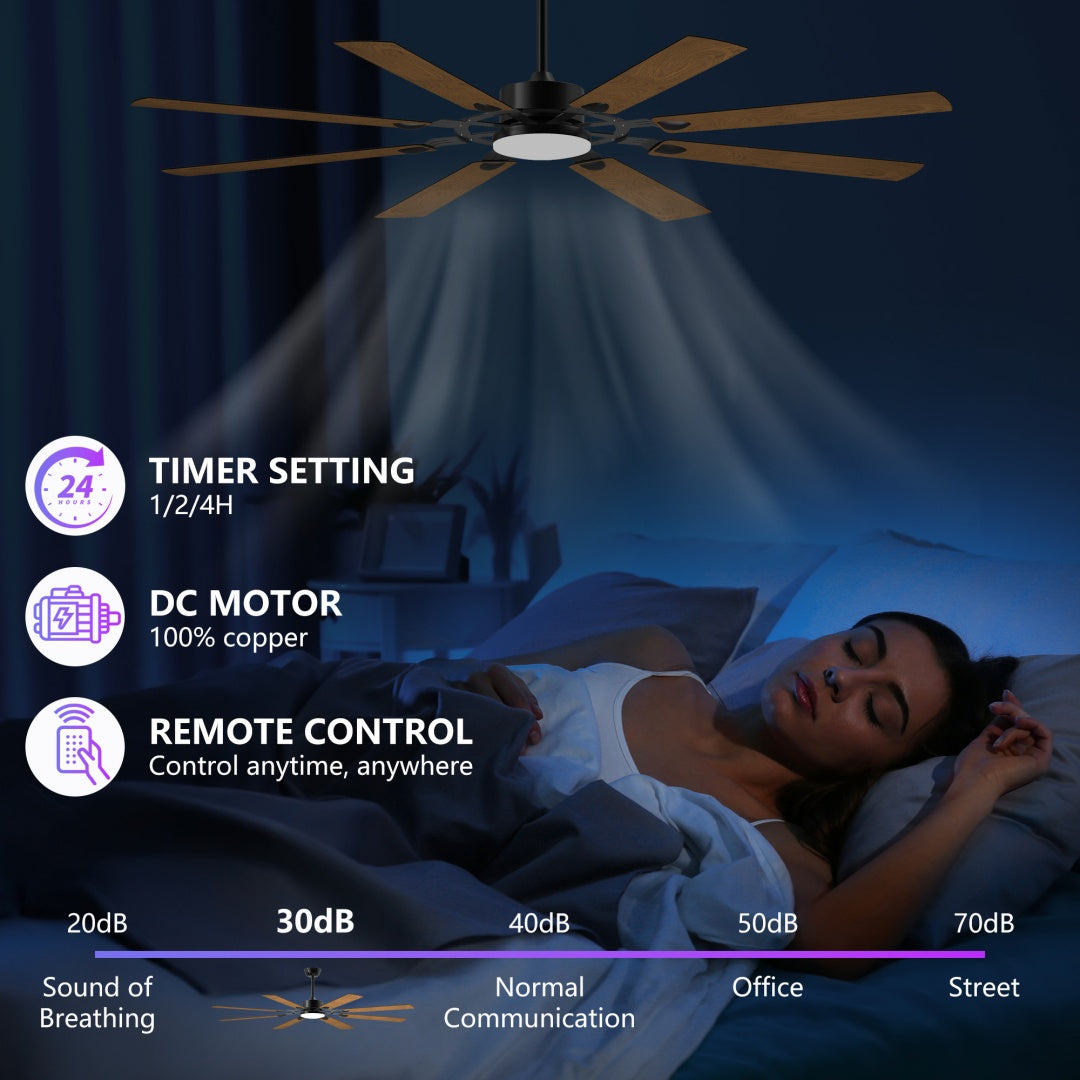 72-Inch Modern Ceiling Fan with LED Light - Black