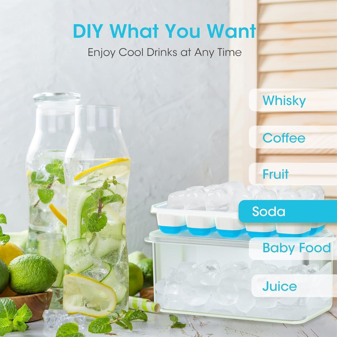 Ice Cube Tray With Lid And Bin - 4 Pack Silicone Trays For Freezer,