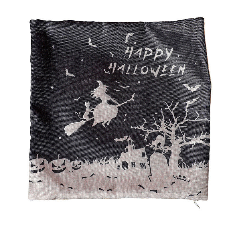 Halloween Themed Linen Plush Square Pillowcase - 43x43cm Decorative Throw Pillow Cover