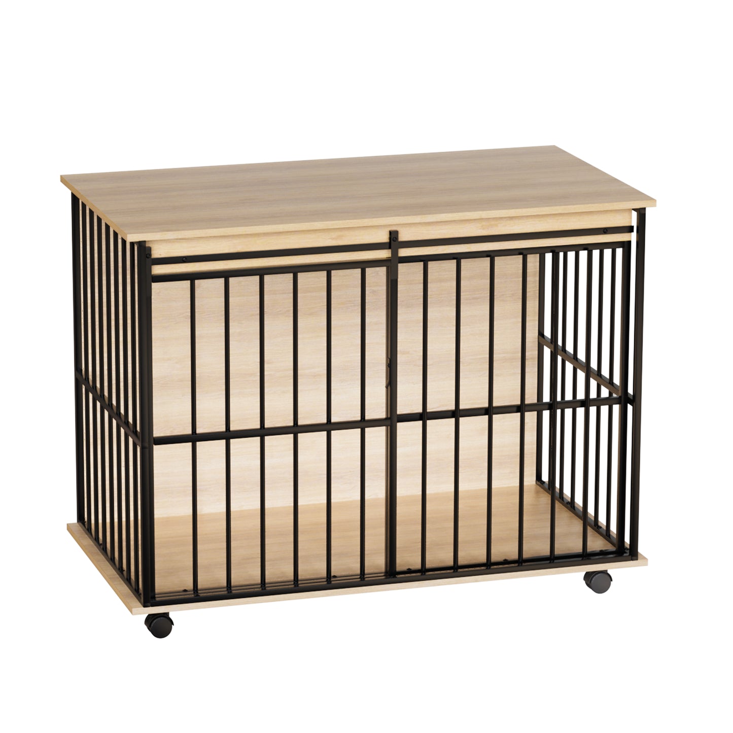 Large Wooden Dog Crate Furniture for Medium to Large Dogs - Black & Natural