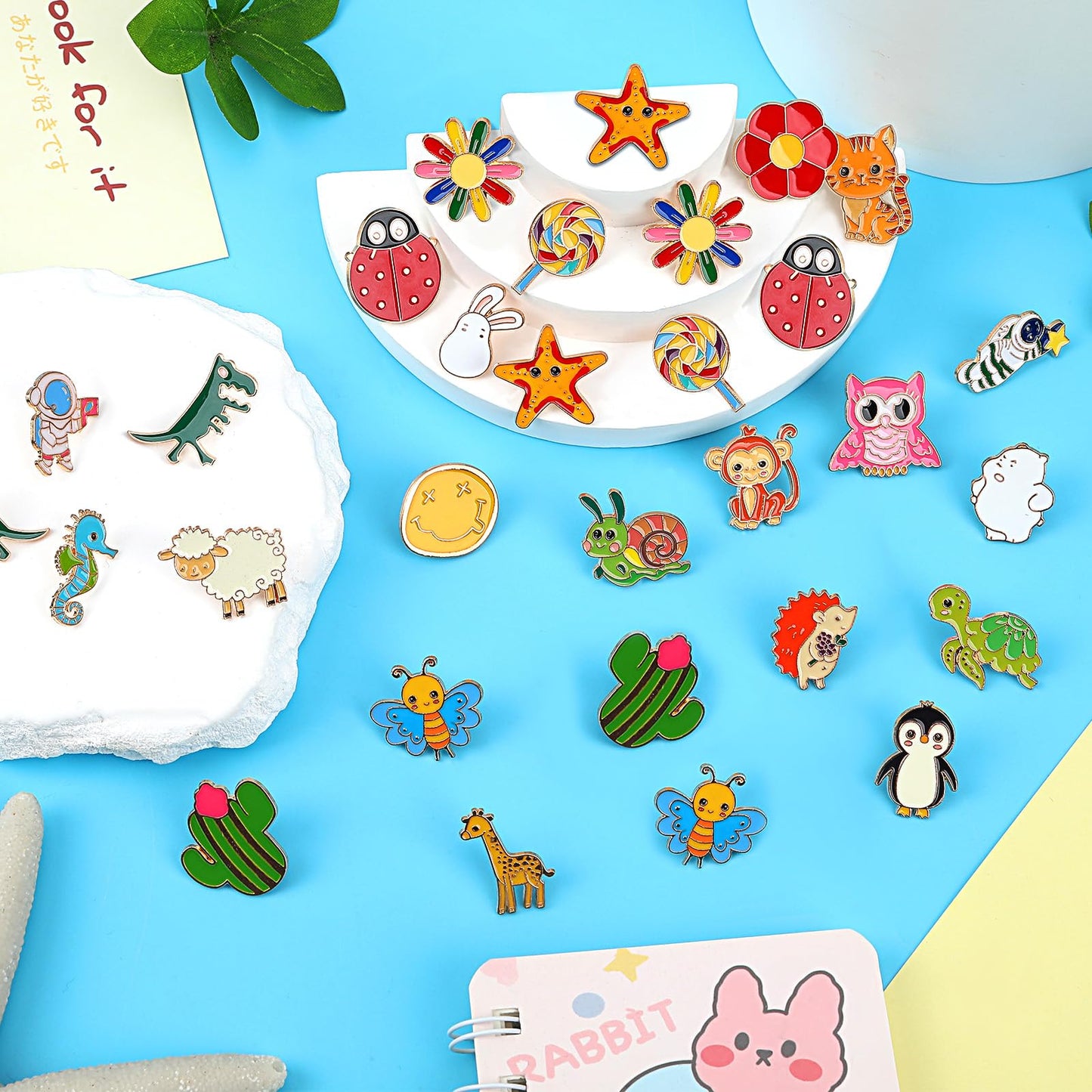 60 Pcs Cute Cartoon Enamel Pins Set - Fun Button Badges