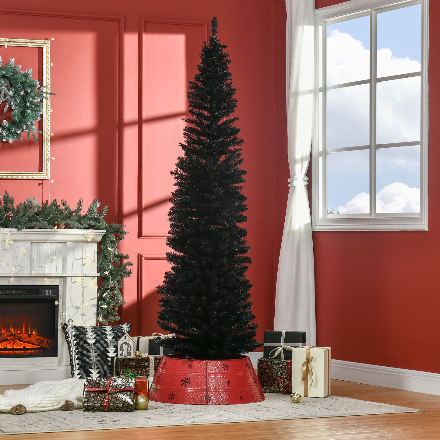 7' Slim Artificial Christmas Tree - 499 Branch Tips, Black
