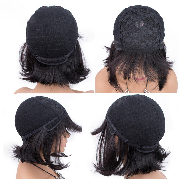 Human Hair Bob Wig with Bangs - Natural Style, Multiple Lengths & Colors