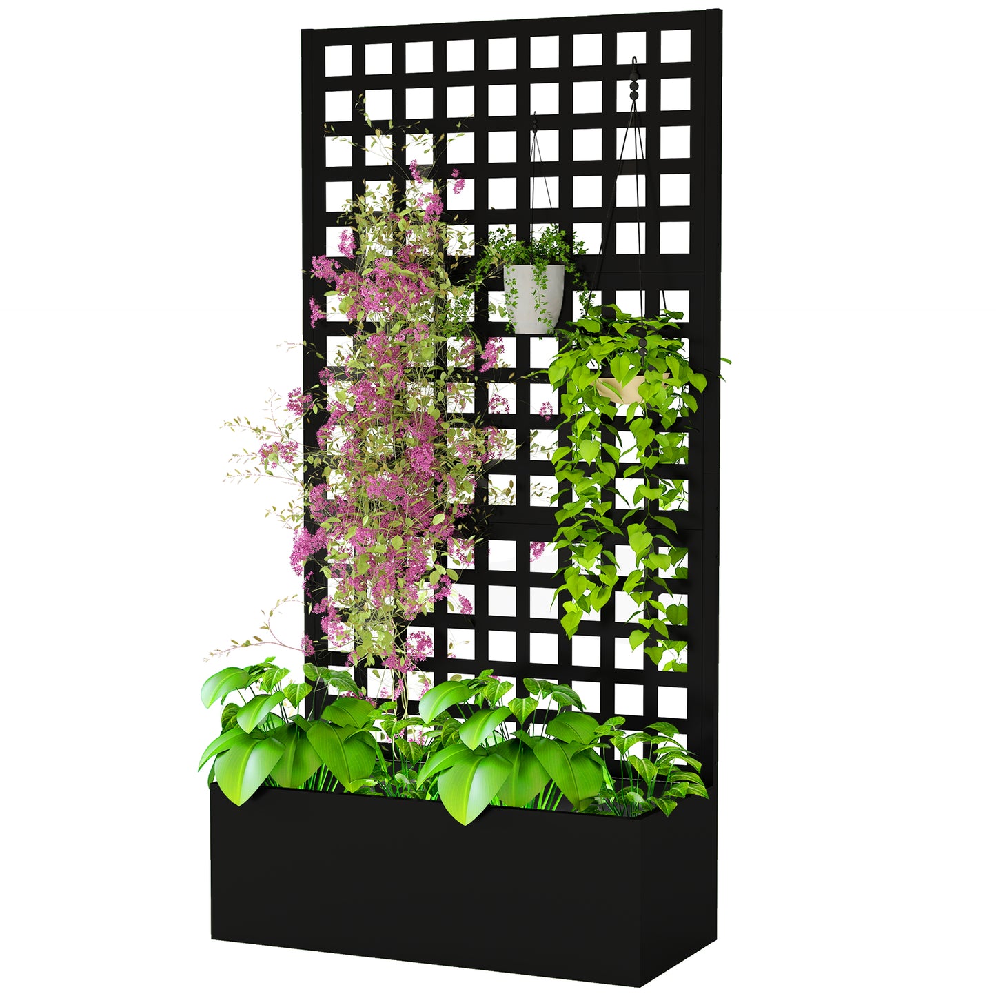 Galvanized Raised Garden Bed Planter with Trellis - 35x16x70 Inches, Black