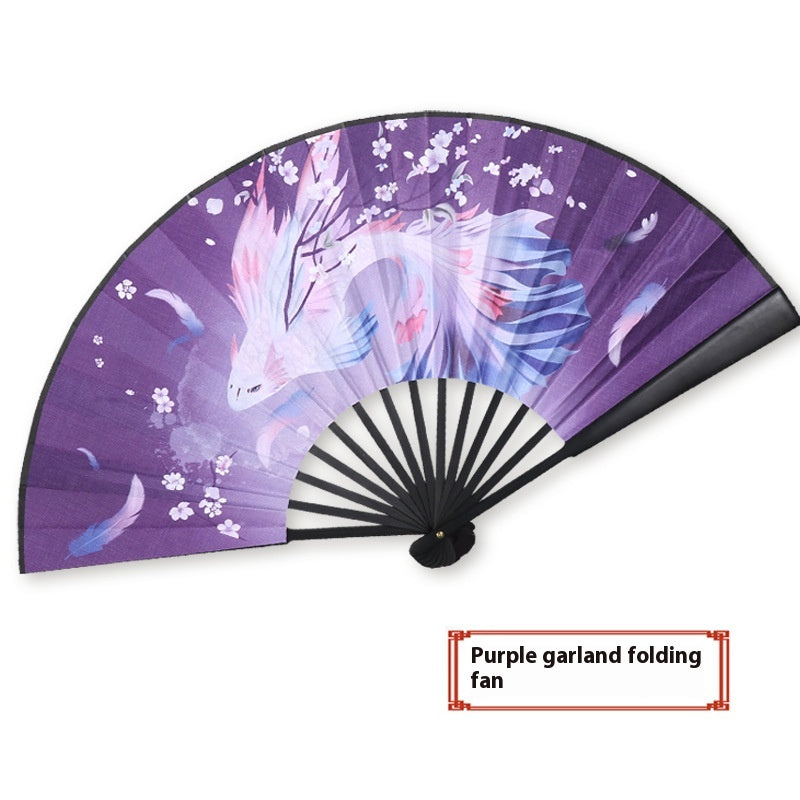 Antique Han Chinese Folding Fan with Bamboo Handle - Multiple Sizes
