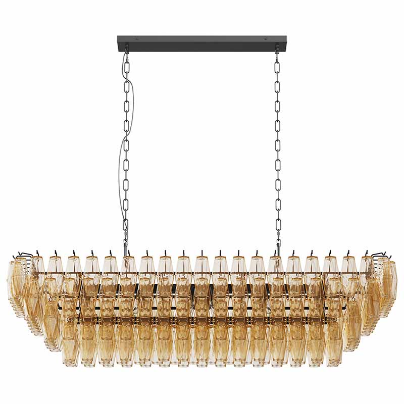 Modern Black Rectangular Chandelier - 12-Light Smoke Glass Fixture