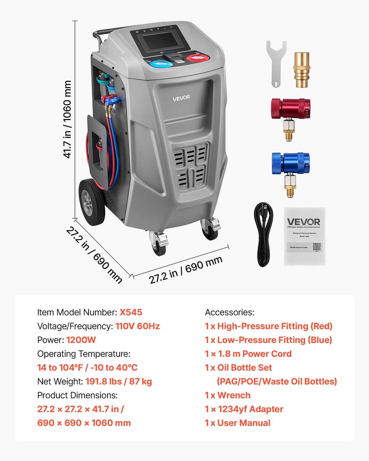 Automatic Refrigerant Recovery Machine for Automotive A/C 1234yf 98.5% Accuracy - Black