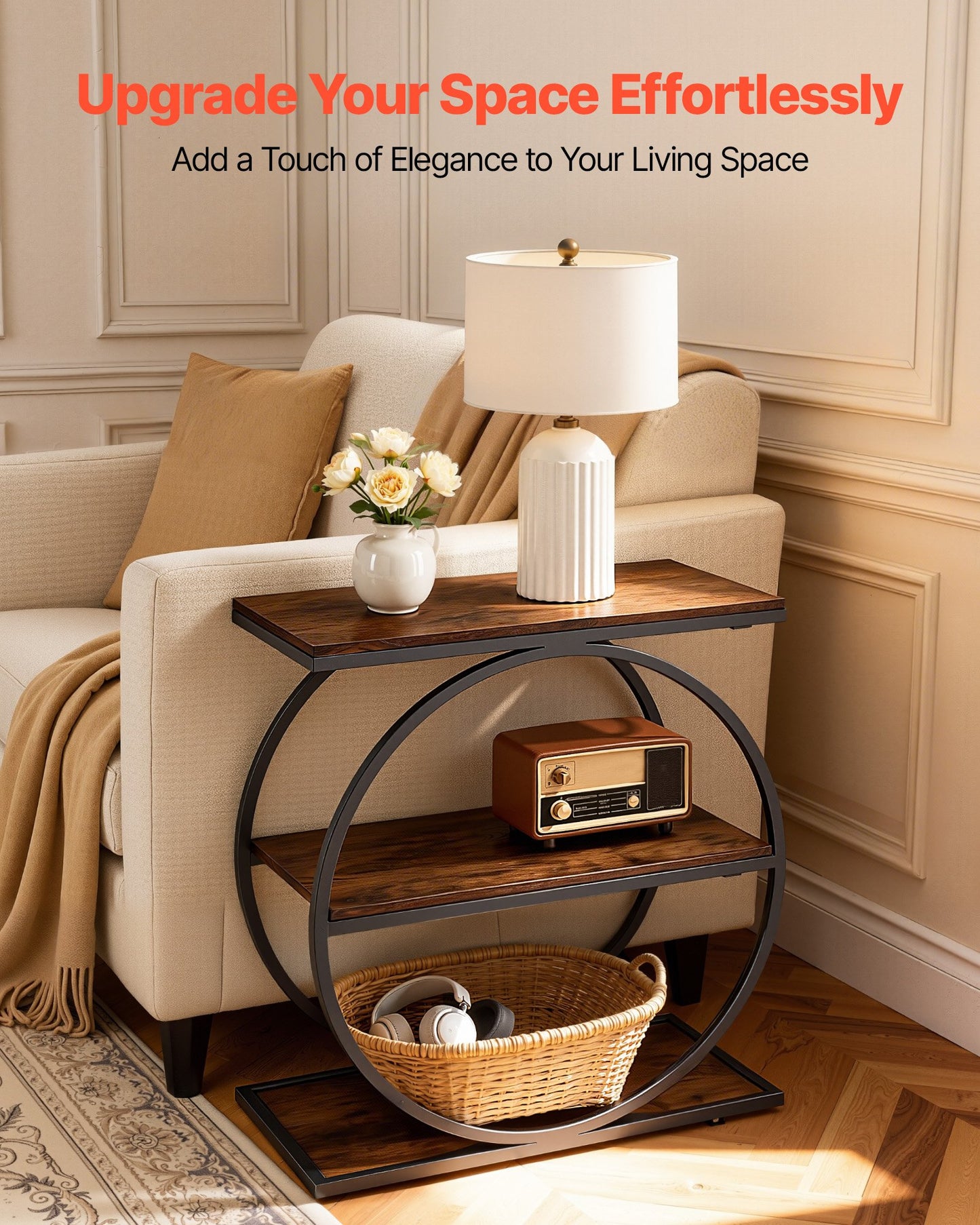 3-Tier Narrow End Table with Open Shelves - Rustic Brown, Modern Nightstand