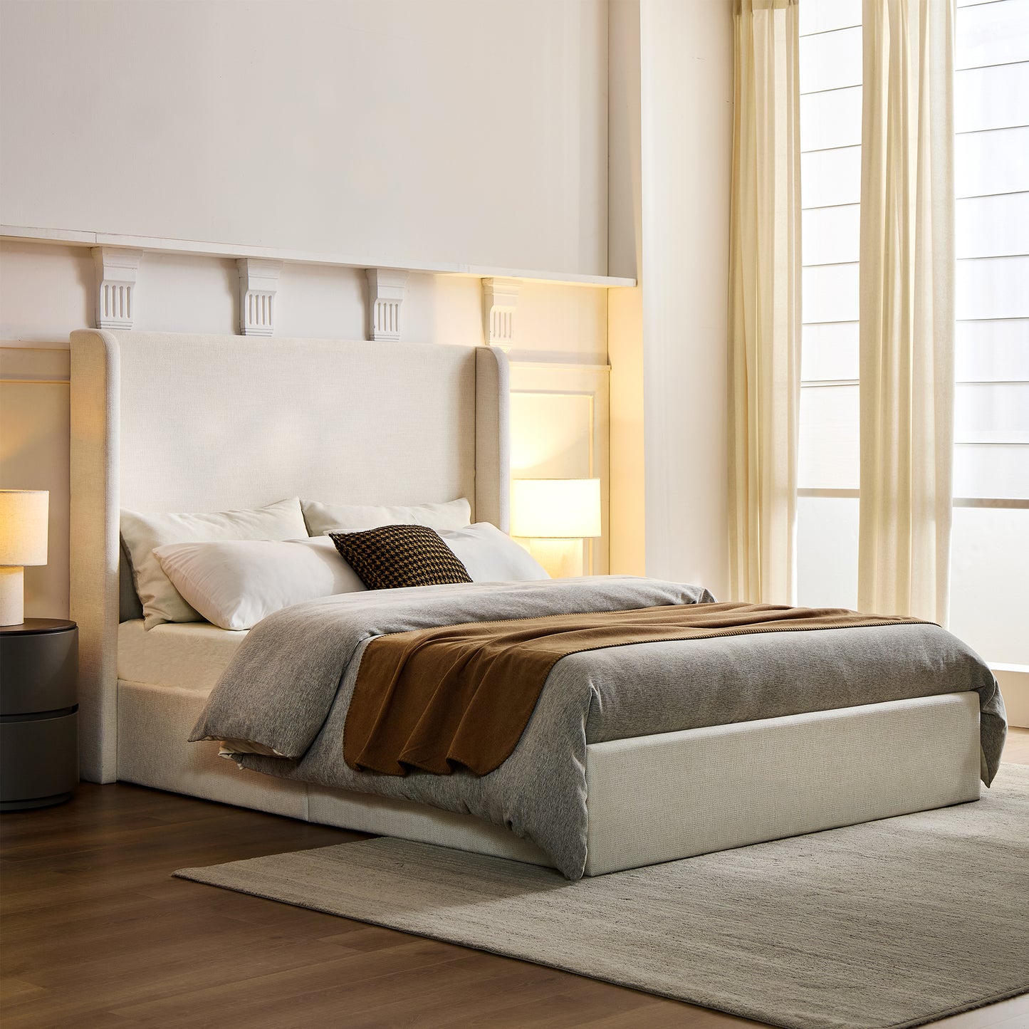 Carmen Upholstered Wingback Bed Frame - California King, Ivory