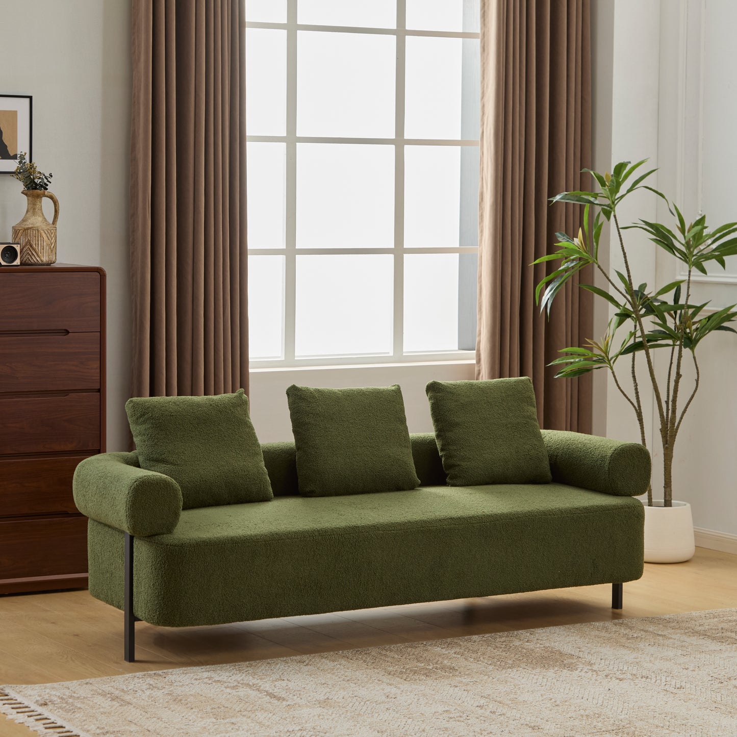 78 Modern 3-Seater Green Upholstered Sofa, Oversized Comfy Couch With