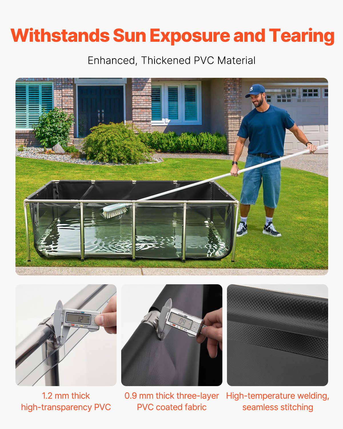 Above-Ground Fish Pond Tank 470 Gal with Clear Viewing Panel - Durable Canvas