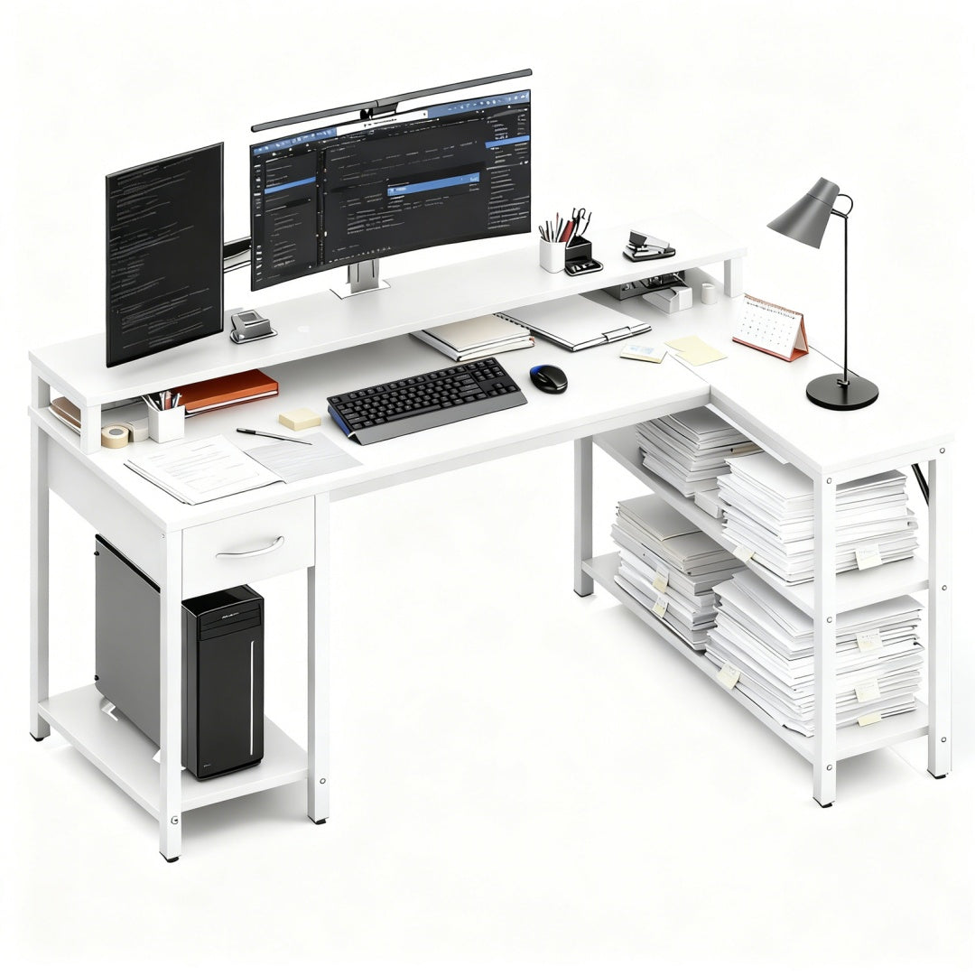 L-Shaped Gaming Table with USB Charging & LED Light