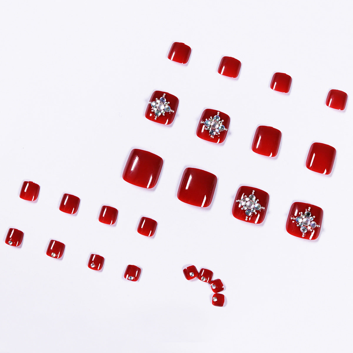 Summer Red & White Pearl Rhinestone Fake Nails Nail Art Stickers Kit