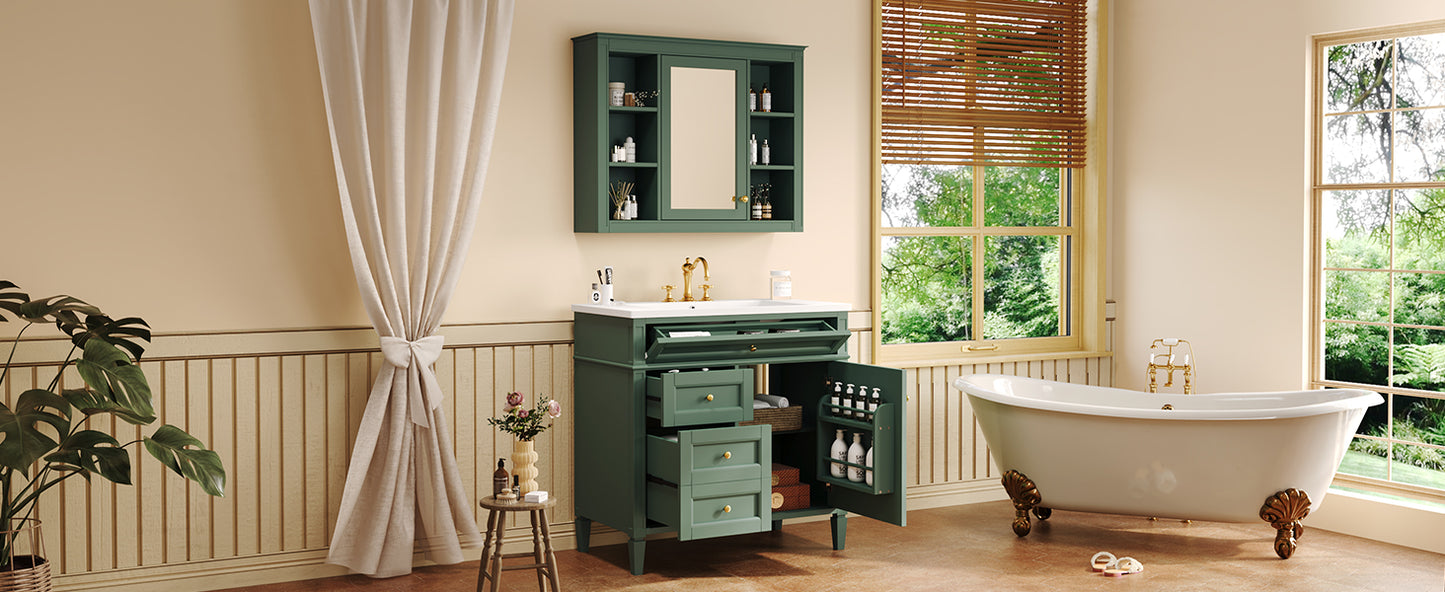 36'' Green Bathroom Vanity with Medicine Cabinet & Sink