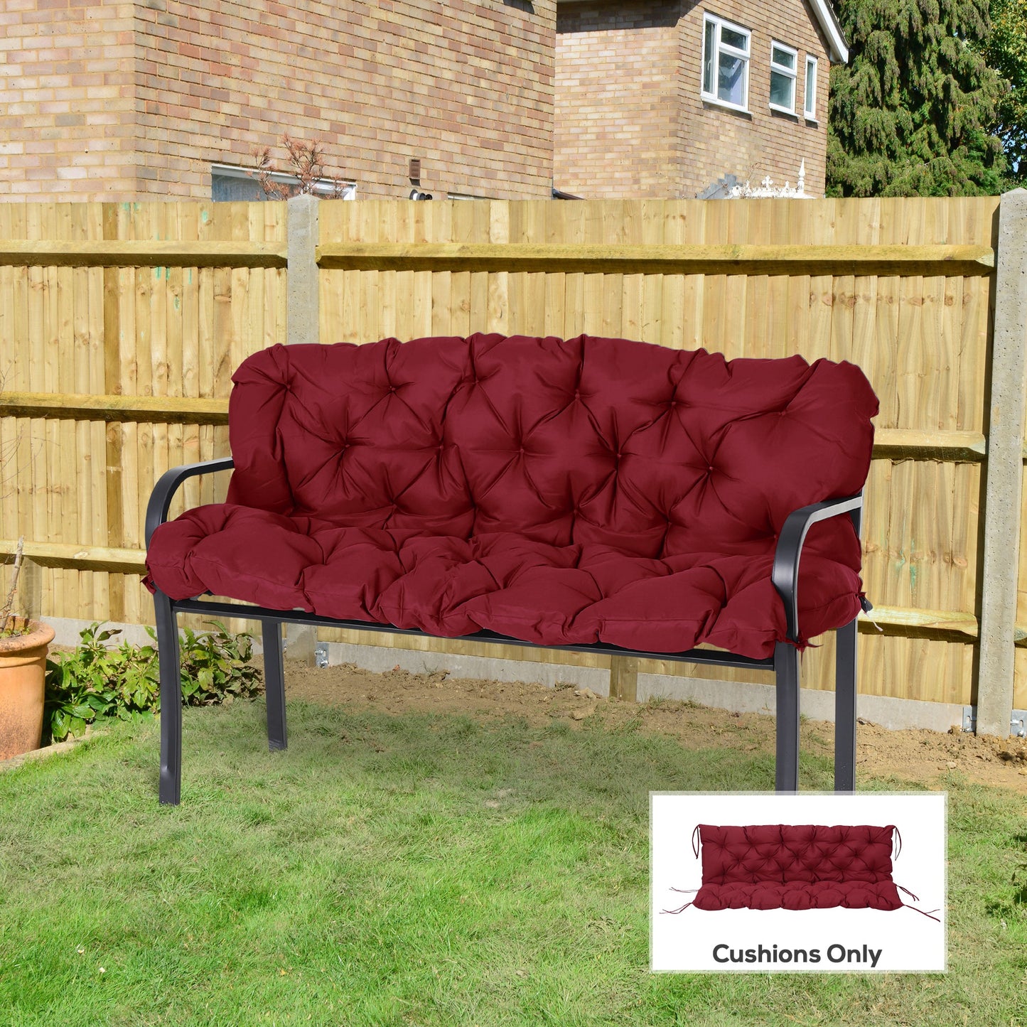 59" x 38" Tufted Outdoor Bench Cushion - Wine Red
