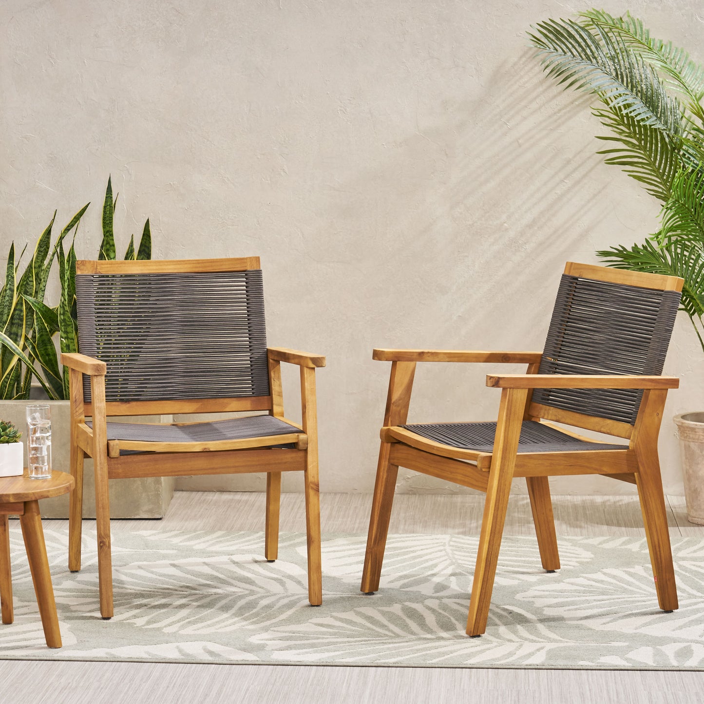 McGill Dining Chair Set of 2 - Dark Grey Acacia Wood, 400 lbs Capacity