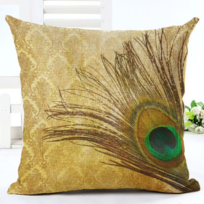 Peacock Printed Linen Cotton Pillowcase 45x45cm Home Decor