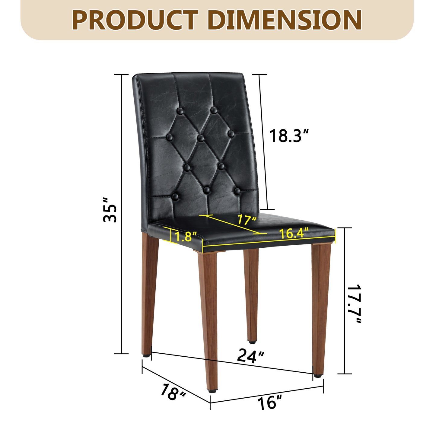 2-piece Set Of Black PU Dining Chairs Ergonomically Designed With A