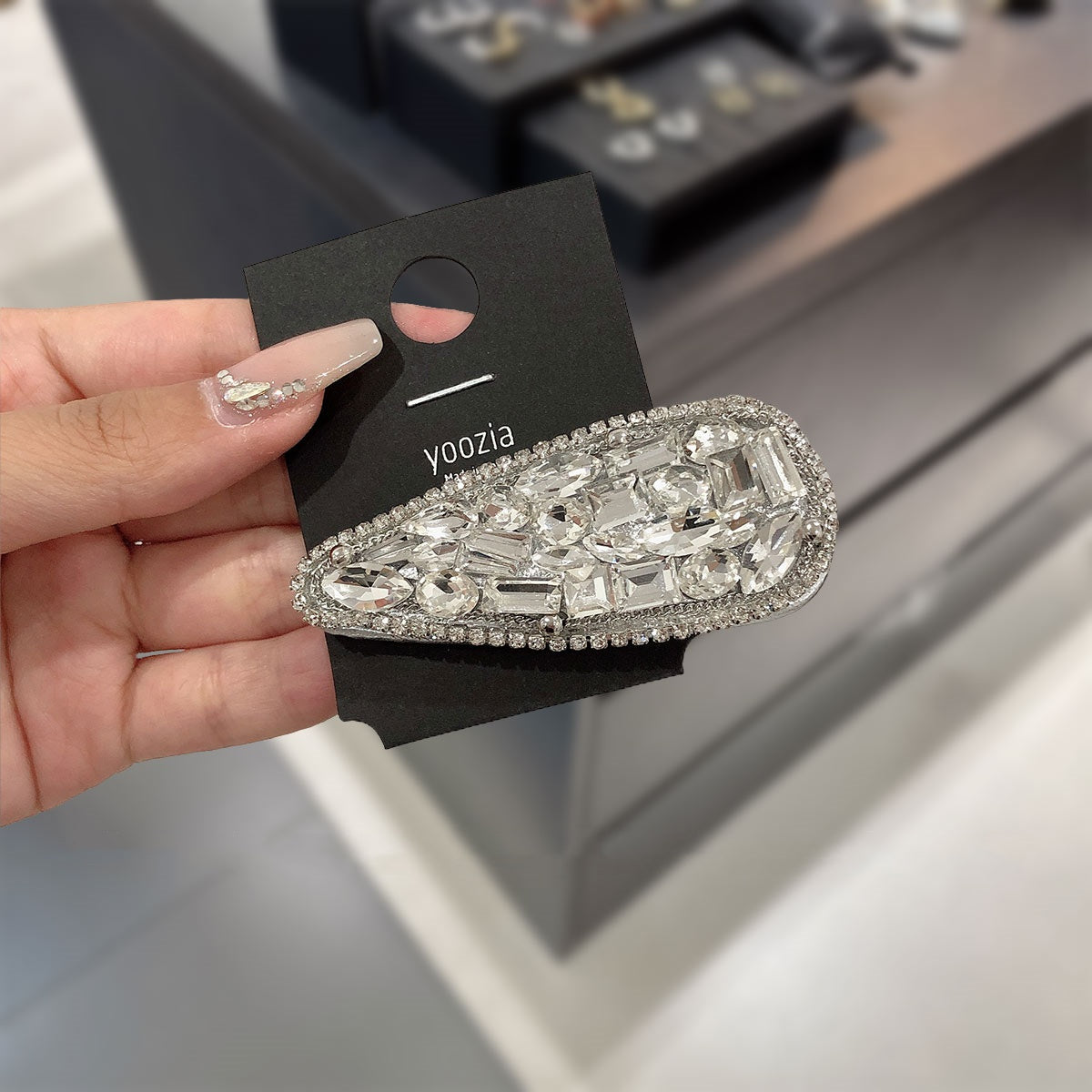 Silver Duckbill Hair Clip with Diamond Accent