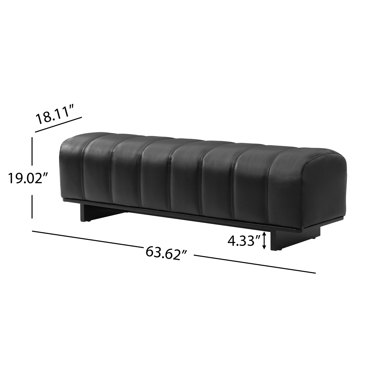 Indoor Dining Bench - Black PU Fabric with Rubber Wood Legs