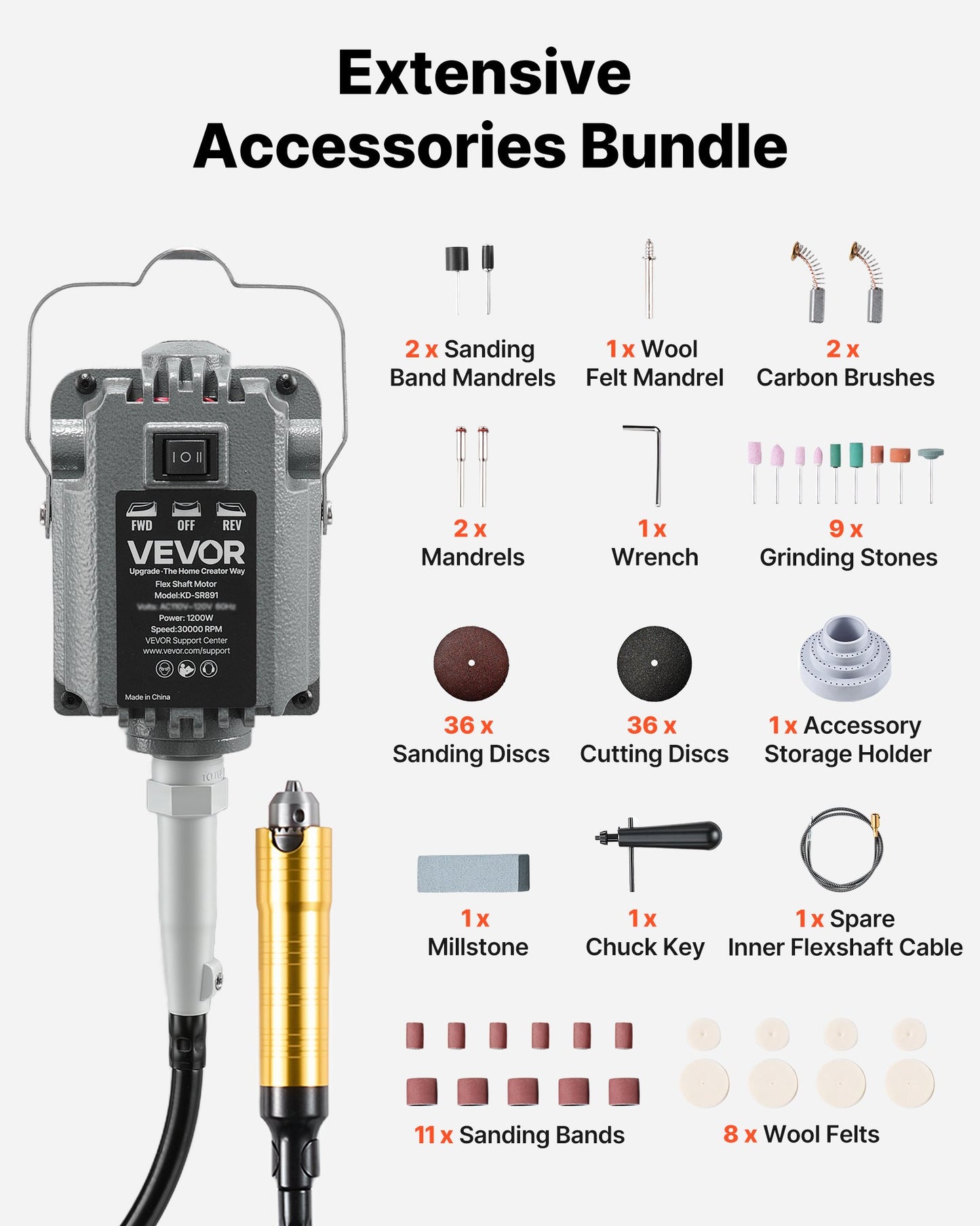 1200W Flex Shaft Grinder Rotary Tool with 112 Accessories for Sanding Polishing Cutting