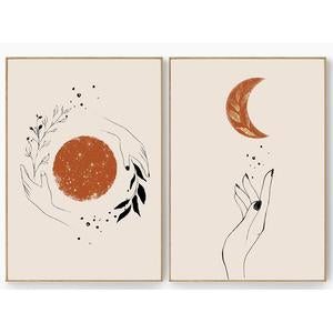 Nordic Abstract Art Canvas Wall Decor Sun and Moon Line Gold Foil Print