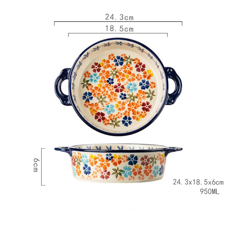Ceramic Oven and Microwave Bowl with Handle - Porcelain Kitchen Servingware