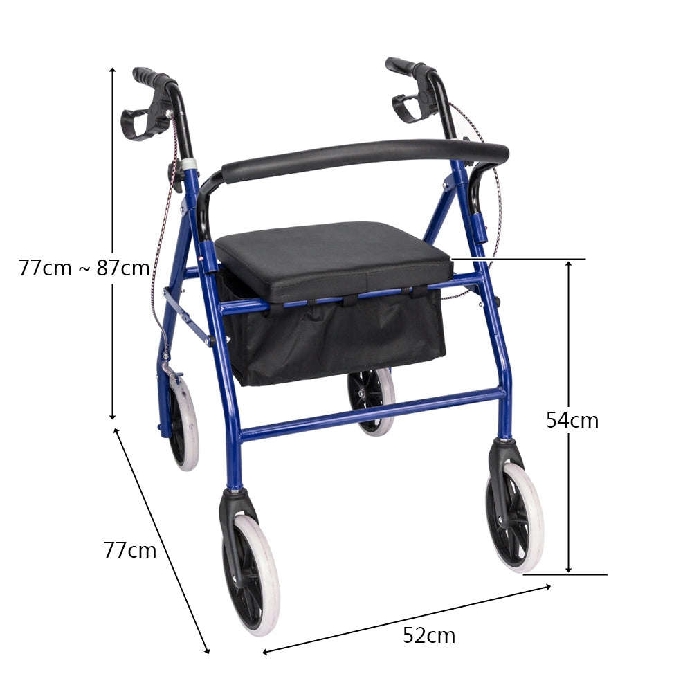 Adjustable Rolling Medical Walker with Padded Seat and Storage - Black & Blue
